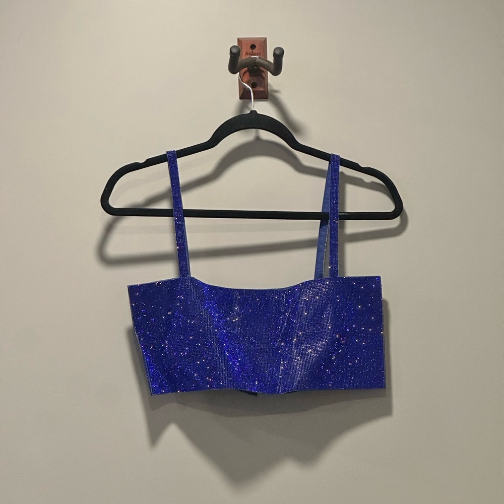 12th Tribe Blue Glitter Crop Top